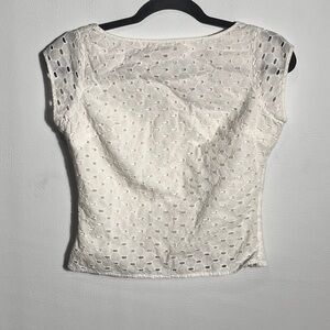 Isaac Mizrahi Cream Eyelet Cap Sleeve Side Zip Blouse XS